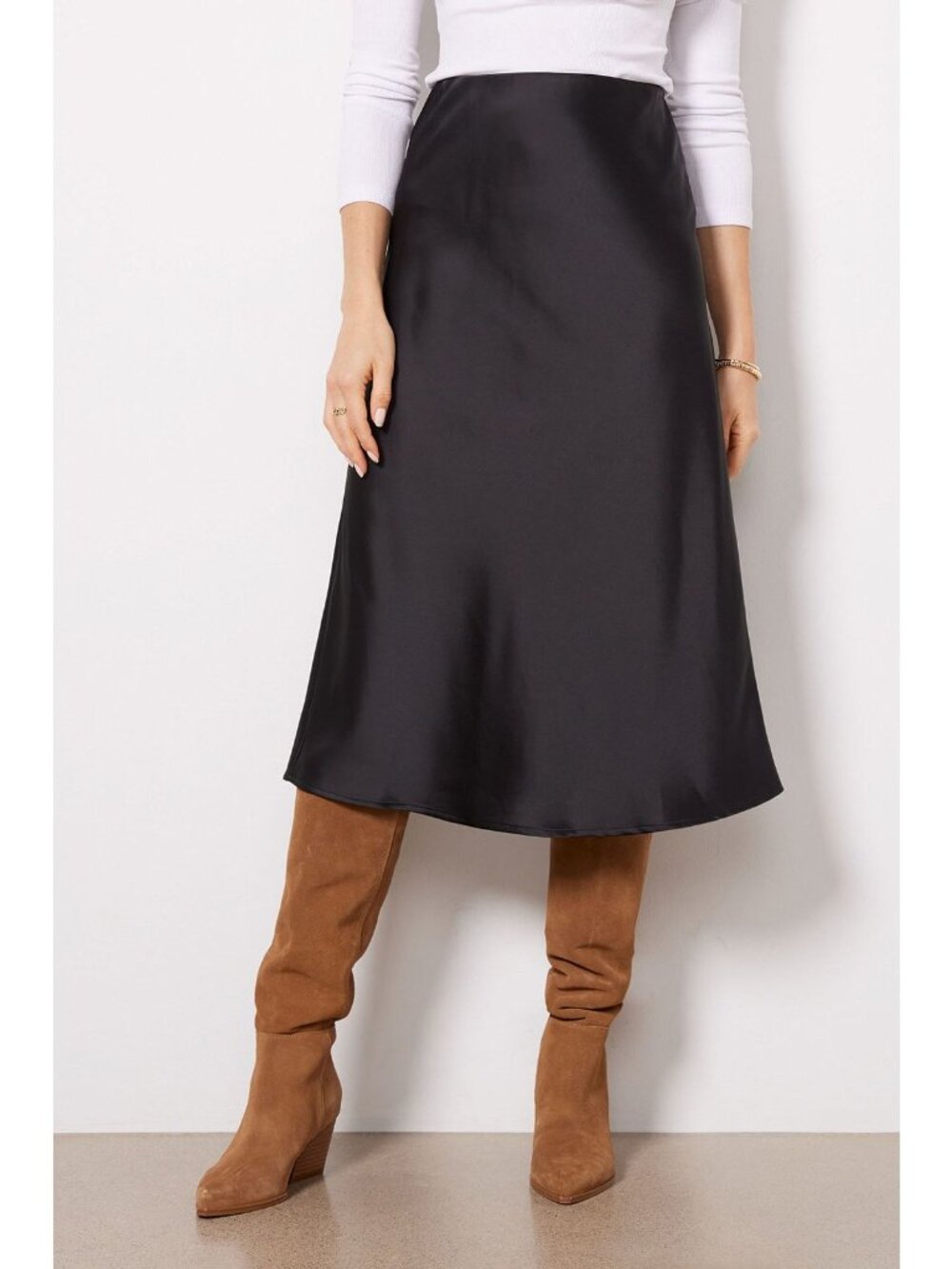 Sanctuary NWOT Everyday Satin Midi Skirt in Black-S